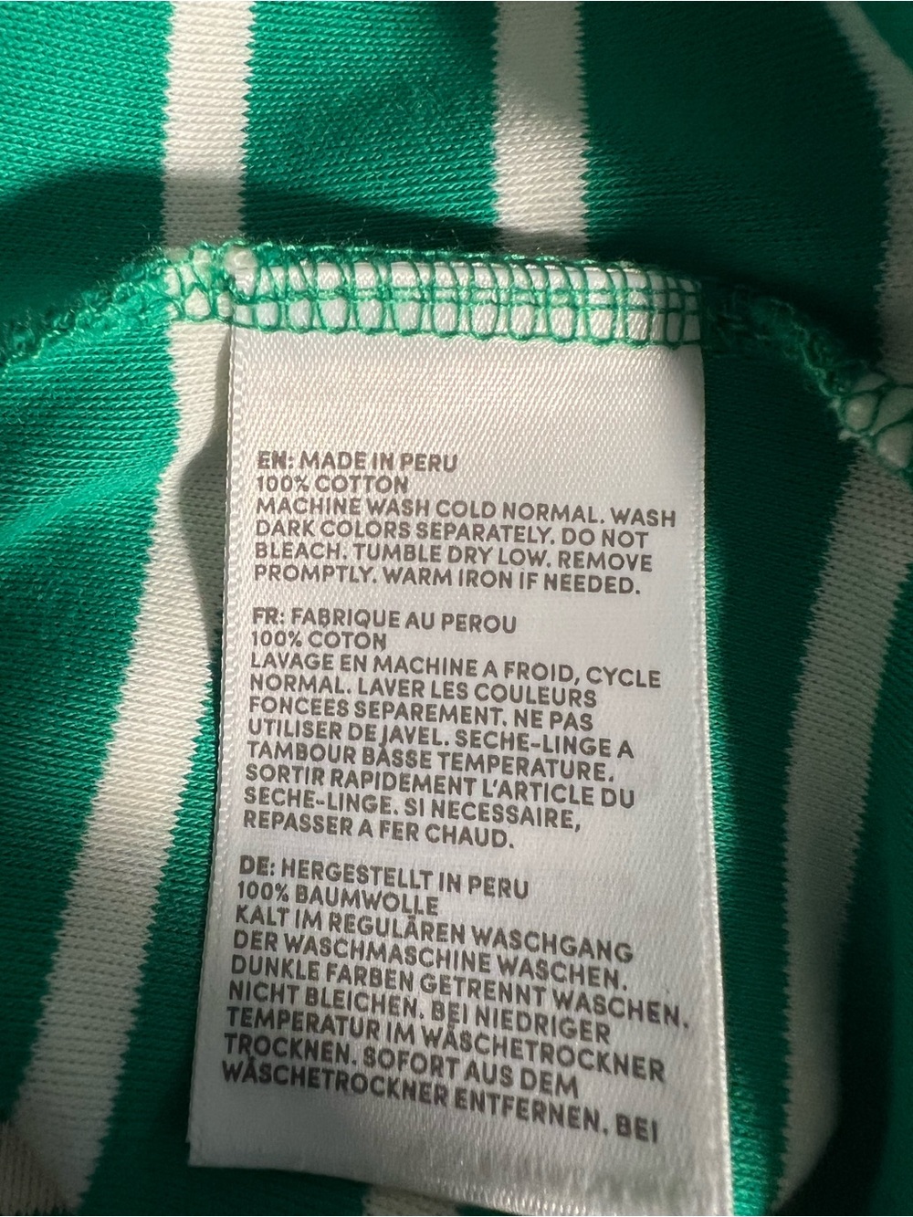 Lands' End Green & White Striped Boatneck elbow sleeve button shoulder Tee - Picture 5 of 5